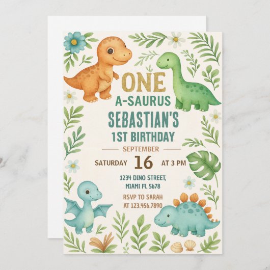 Invitations d'anniversaire de Dinosaur (Devant / Derrière)