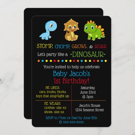 Invitations d'anniversaire de Dinosaur (Devant / Derrière)