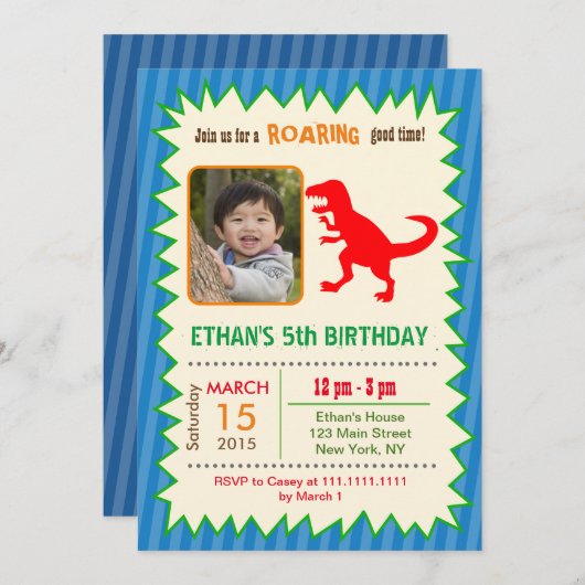 Invitations d'anniversaire de Dinosaur T REX (Devant / Derrière)