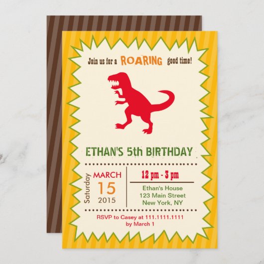 Invitations d'anniversaire de dinosaure (Devant / Derrière)