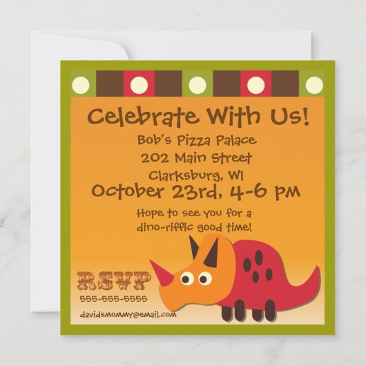 Invitations d'anniversaire de dinosaure de (Dos)