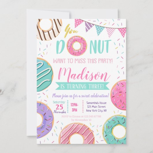 Invitations d'anniversaire de Donut (Devant)