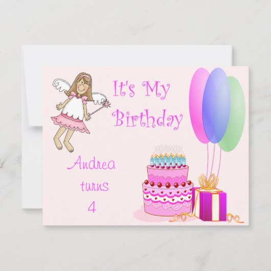 Invitations d'anniversaire de Fairy Pink (Devant)