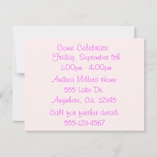 Invitations d'anniversaire de Fairy Pink (Dos)