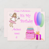 Invitations d'anniversaire de Fairy Pink (Devant / Derrière)