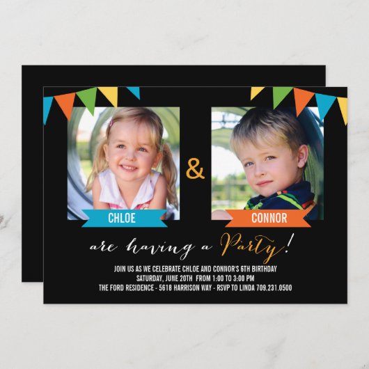 Invitations d'anniversaire de fêtes ensemble - Noi (Devant / Derrière)