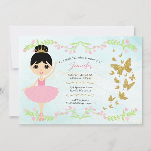 Invitations d'anniversaire de fille (Devant)
