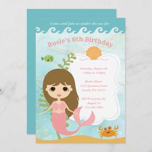 Invitations d'anniversaire de fille (Devant / Derrière)