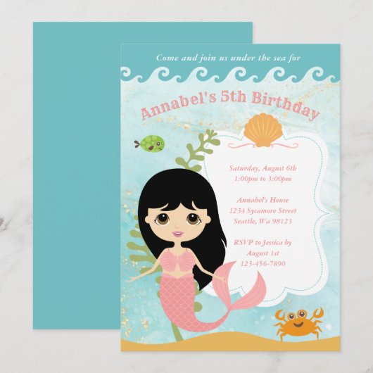 Invitations d'anniversaire de fille (Devant / Derrière)