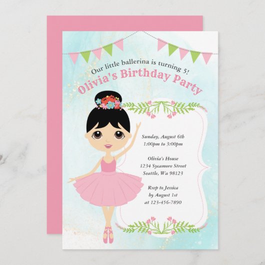 Invitations d'anniversaire de fille (Devant / Derrière)