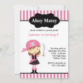 Invitations d'anniversaire de fille rose Pirate (Devant)