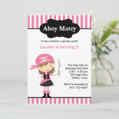 Invitations d'anniversaire de fille rose Pirate (Debout devant)
