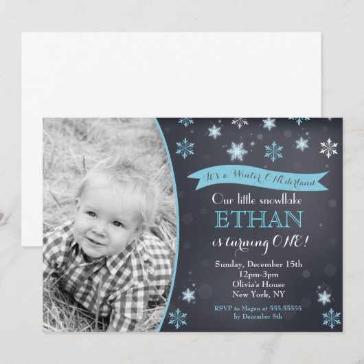 Invitations d'anniversaire de flocon de neige du (Devant / Derrière)