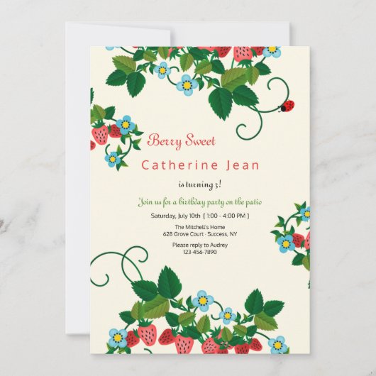 Invitations d'anniversaire de fraises (Devant)