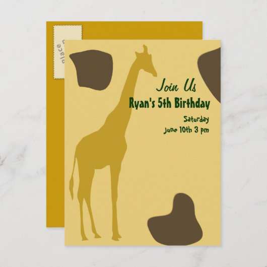 Invitations d'anniversaire de Giraffe (Devant / Derrière)