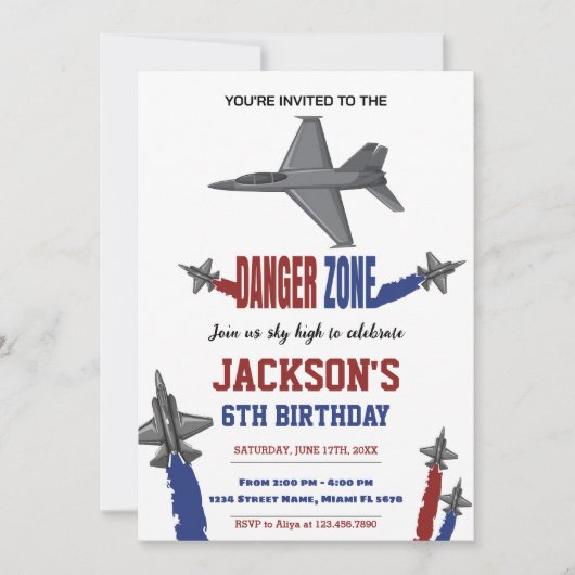 Invitations d'anniversaire de Grey Fighter Jet (Devant)