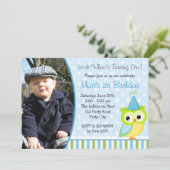Invitations d'anniversaire de hibou avec photo pou (Debout devant)