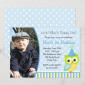 Invitations d'anniversaire de hibou avec photo pou (Devant / Derrière)