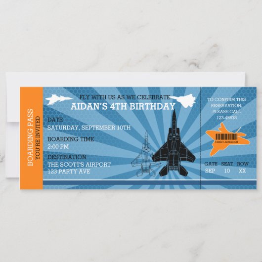 Invitations d'anniversaire de Jet Plane (Blue Oran (Devant)