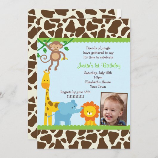 Invitations d'anniversaire de jungle (Devant / Derrière)