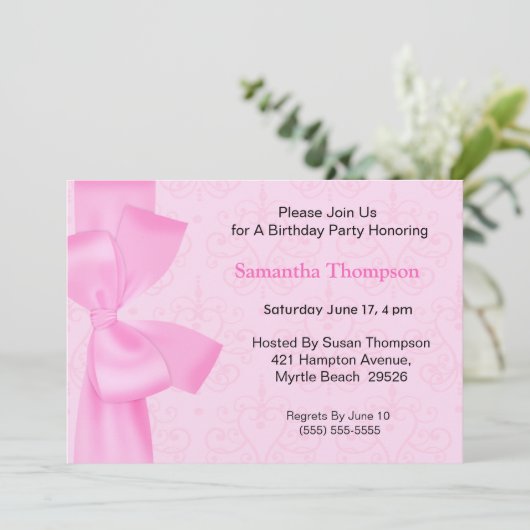 Invitations d'anniversaire de la Bow rose (Debout devant)