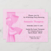Invitations d'anniversaire de la Bow rose (Devant / Derrière)