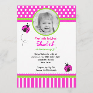 Invitations d'anniversaire de la coccinelle rose e
