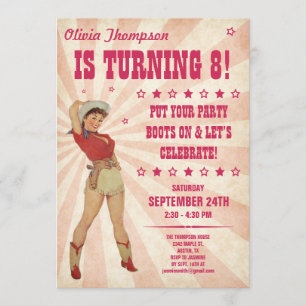 Invitations d'anniversaire de la cow-girl de