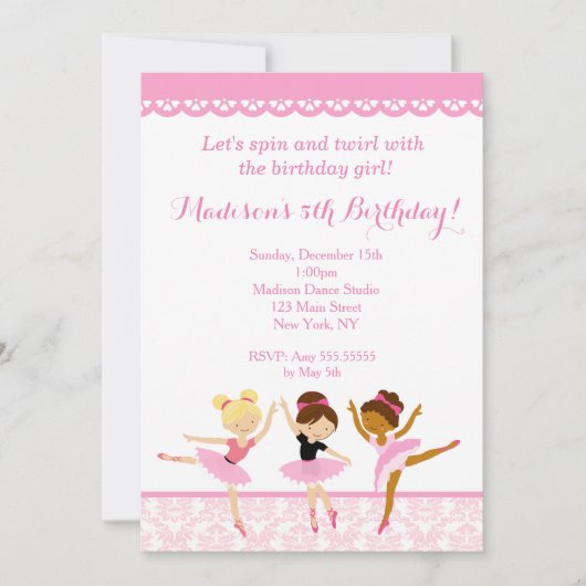 Invitations d'anniversaire de la danseuse Ballerin (Devant)