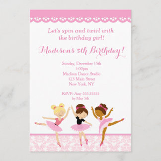 Invitations d'anniversaire de la danseuse Ballerin