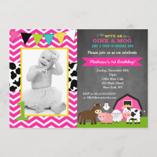 Invitations d'anniversaire de la ferme Pink Barnya