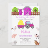 Invitations d'anniversaire de la ferme rose (Devant)