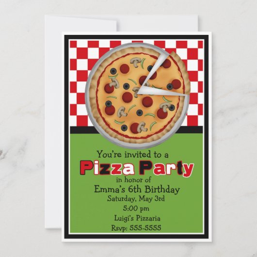 Invitations d'anniversaire de la fête de Pizza (Devant)