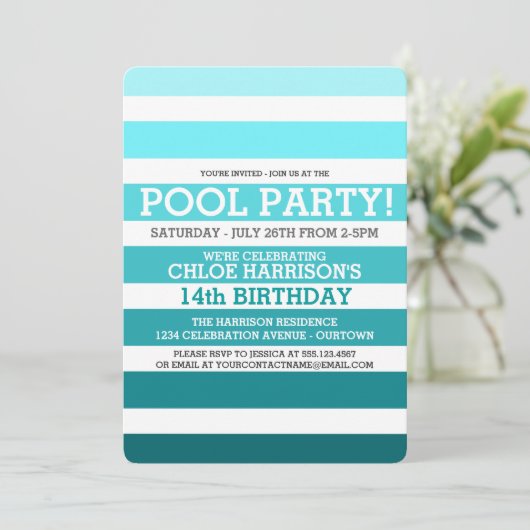 Invitations d'anniversaire de la fête du pool (Debout devant)