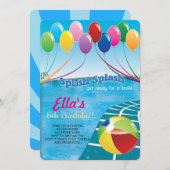 Invitations d'anniversaire de la fête du pool (Devant / Derrière)