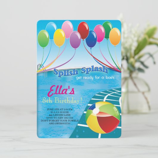 Invitations d'anniversaire de la fête du pool (Debout devant)