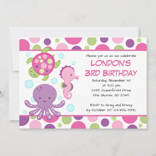 Invitations d'anniversaire de la fille rose de la (Devant)