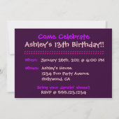 Invitations d'anniversaire de la fille violette (Dos)