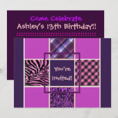 Invitations d'anniversaire de la fille violette (Devant / Derrière)