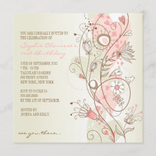 Invitations d'anniversaire de la florale rose Vint