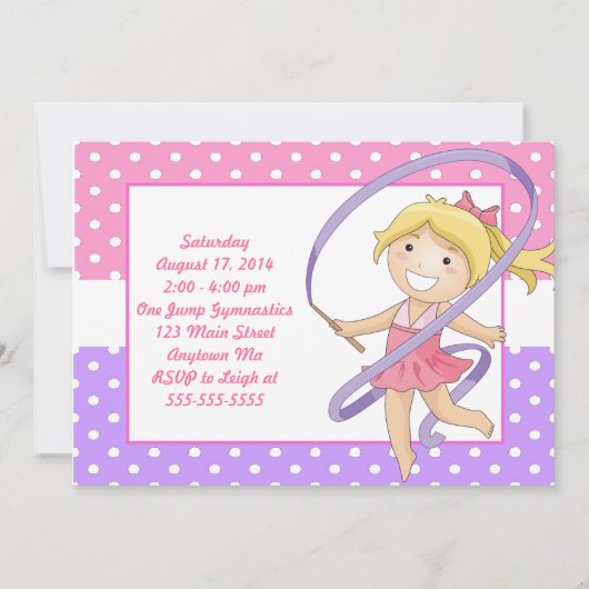 Invitations d'anniversaire de la gymnastique fémin (Devant)