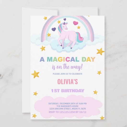 Invitations d'anniversaire de la licorne (Devant)