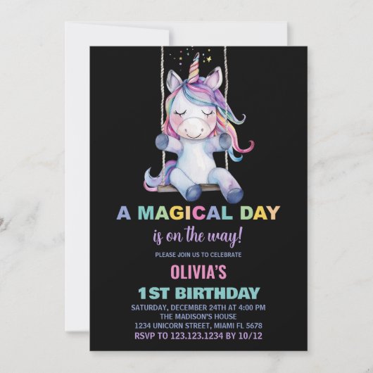 Invitations d'anniversaire de la licorne (Devant)