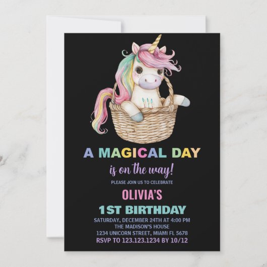 Invitations d'anniversaire de la licorne (Devant)