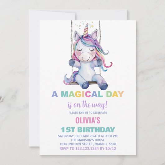 Invitations d'anniversaire de la licorne (Devant)