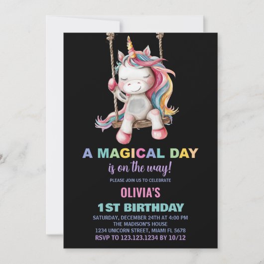 Invitations d'anniversaire de la licorne (Devant)