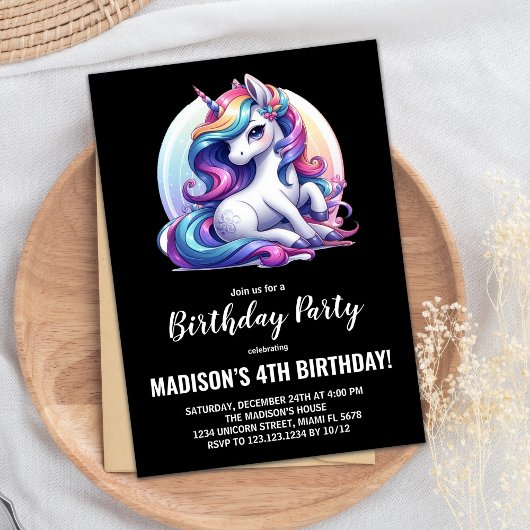 Invitations d'anniversaire de la licorne