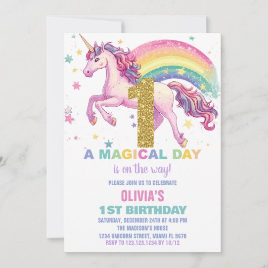 Invitations d'anniversaire de la licorne (Devant)