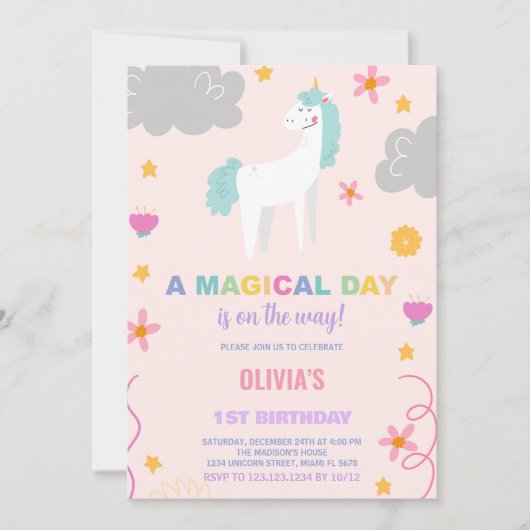 Invitations d'anniversaire de la licorne (Devant)