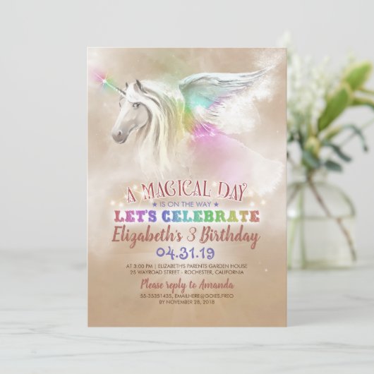Invitations d'anniversaire de la licorne (Debout devant)